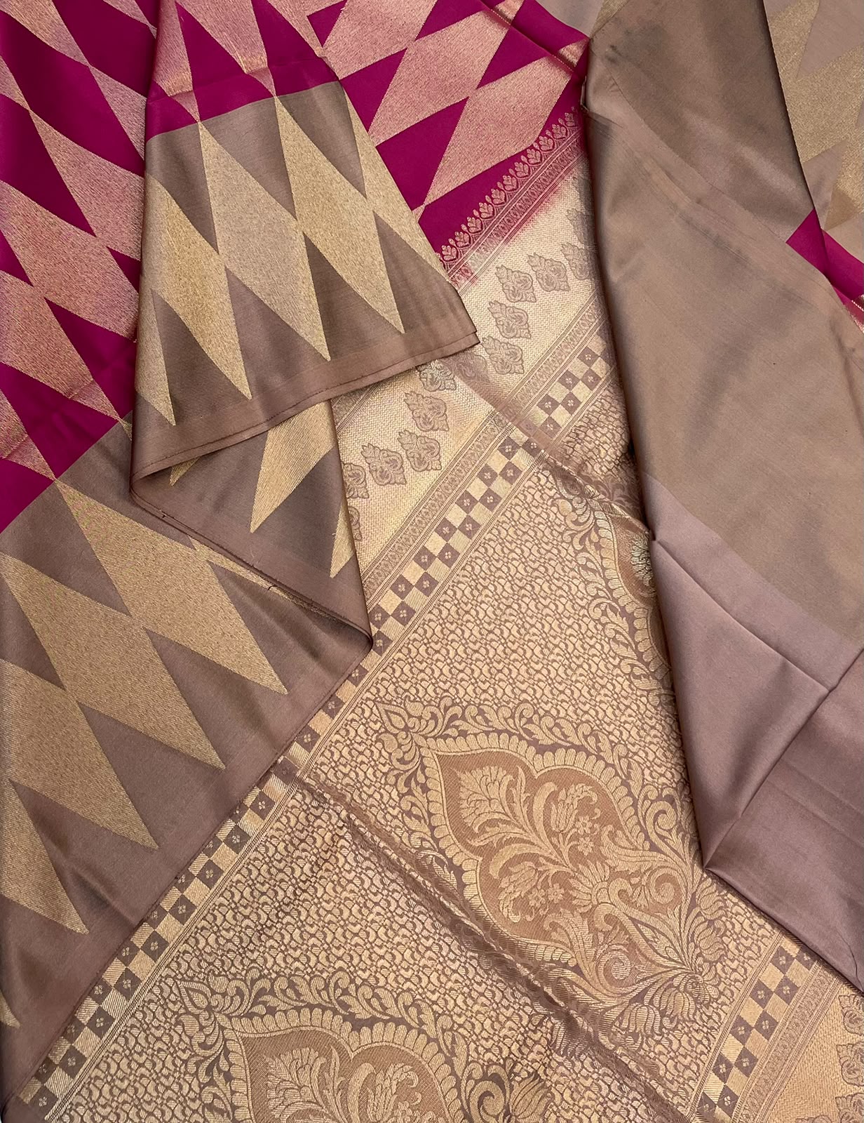 Vegan Silk Sarees Online | geometric pattern | marron X brown