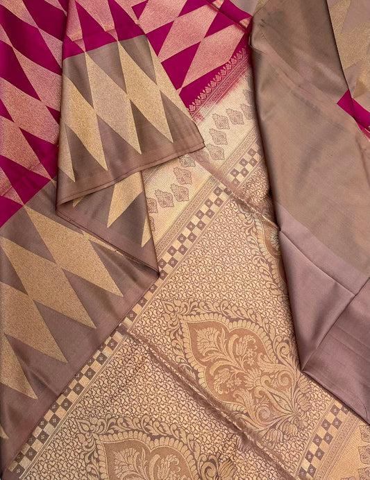 Vegan Silk Sarees Online | geometric pattern | marron X brown