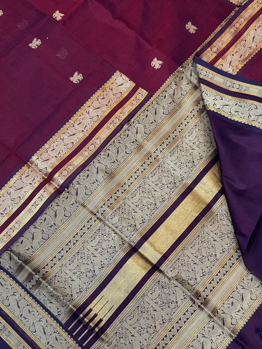 Kanchi Silk Cotton Sarees | unicorn motif X thread woven border | marron X arraku