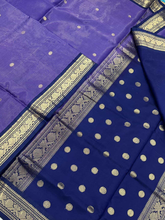 Kanchi Silk Cotton Sarees | luxury silk cotton | VAIRAOOSI X Kamalam butta | lavendar X navy blue NKV37