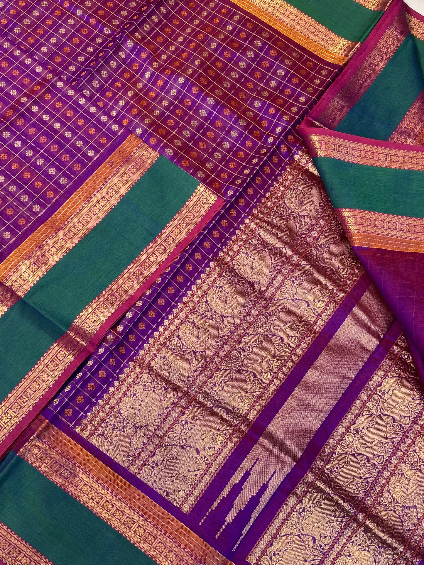 Kanchi Silk Cotton Sarees | 1000 butta  X rich zari pallu X zari border | vadamalli X green