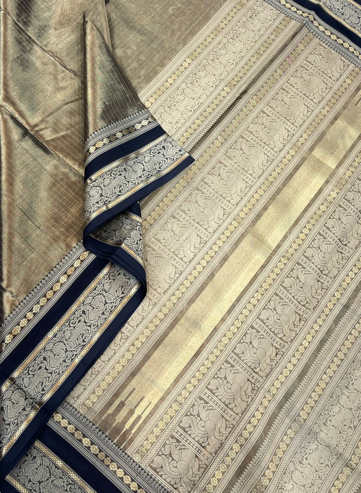 Kanchi Silk Cotton Sarees | Tissue silk cotton | Antique gold x black | VairaOosi | NKV100