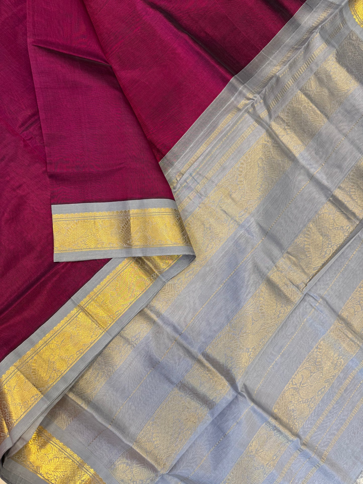 Kanchi Silk Cotton Sarees | Korvai silk cotton | burgandy X grey |