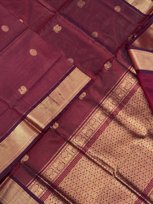 Kanchi Silk Cotton Sarees | luxury silk cotton | muthukattam X mayil chakram | marron X gold NKV37