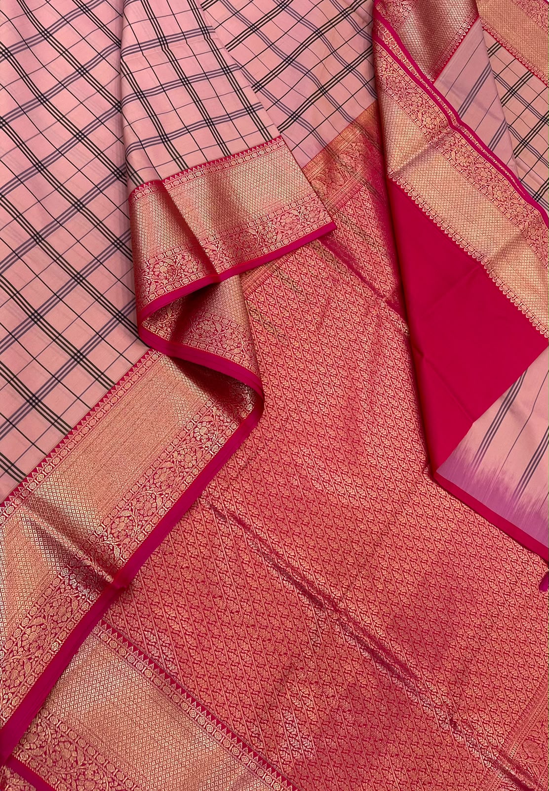 Vegan Silk Sarees Online | kattam X rich Zari border| pastel pink X pink