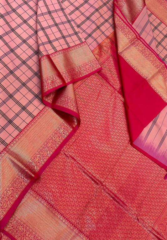 Vegan Silk Sarees Online | kattam X rich Zari border| pastel pink X pink