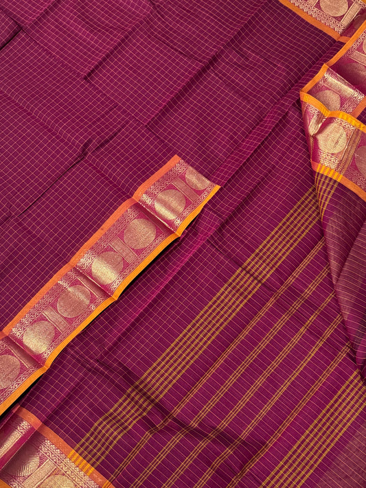 Kanchi soft cotton |zari border X kattam| dark pink X ruthraksham