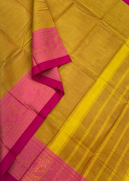 Kanchi soft cotton | mustard yellow x pink | thread border