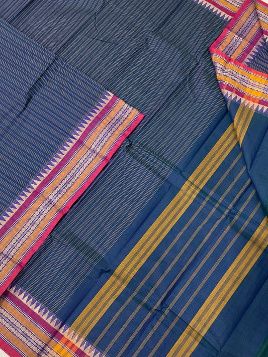 Kanchi soft cotton |thread border X lines kattam| blue X pink
