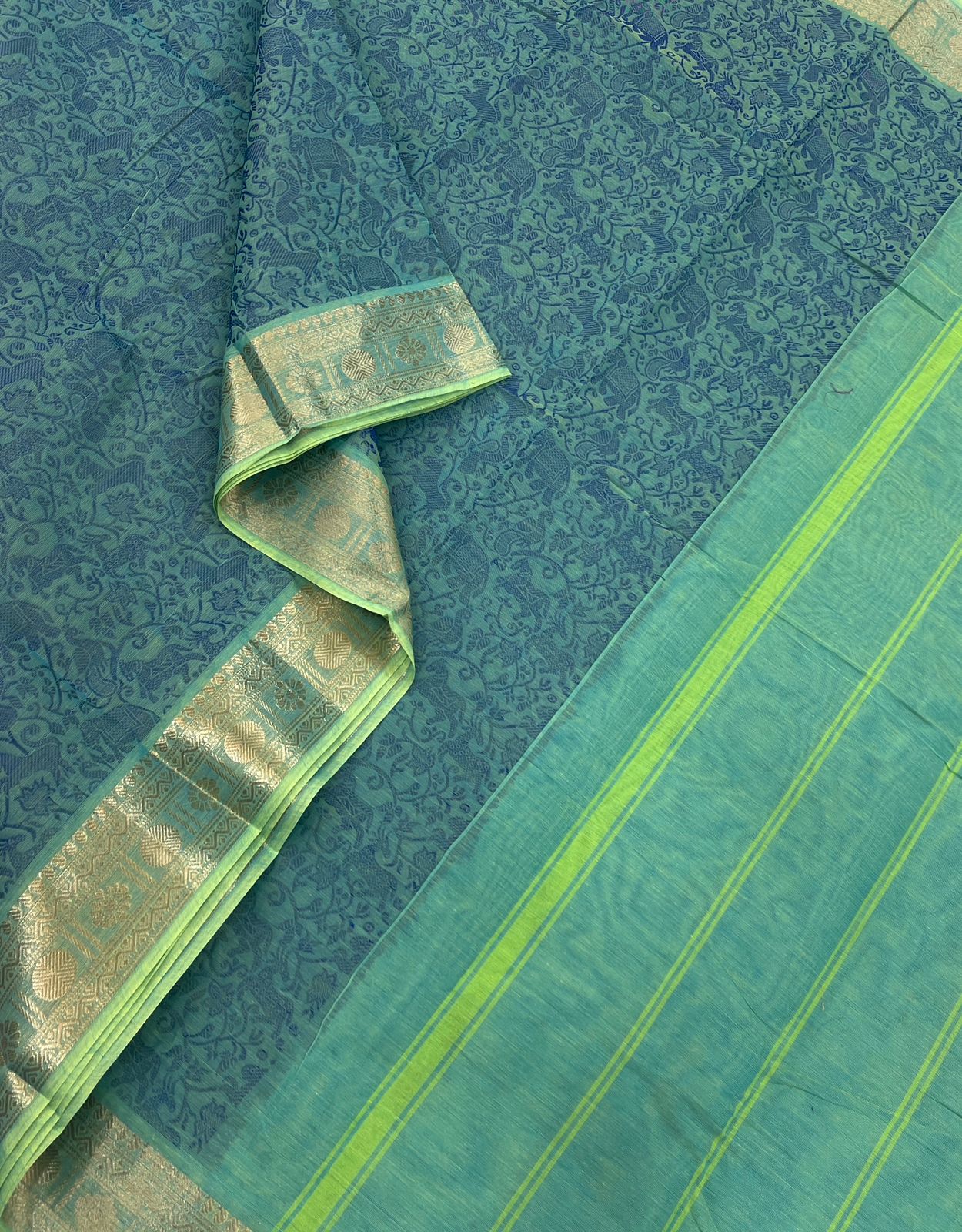Kanchi Cotton vanasingaram teal X small Zari nakavindhini