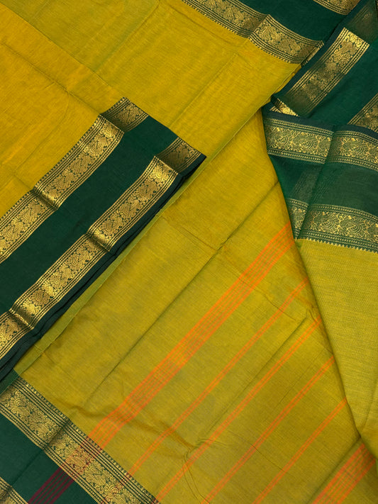 Kanchi soft cotton | leaf green x dark green |  rettaipet zari border