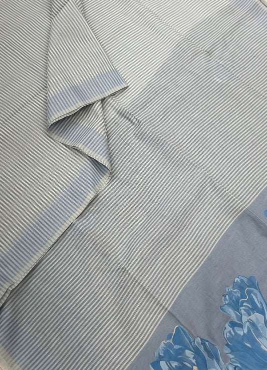 Premium corporate soft cotton | blue | thread border X floral pallu