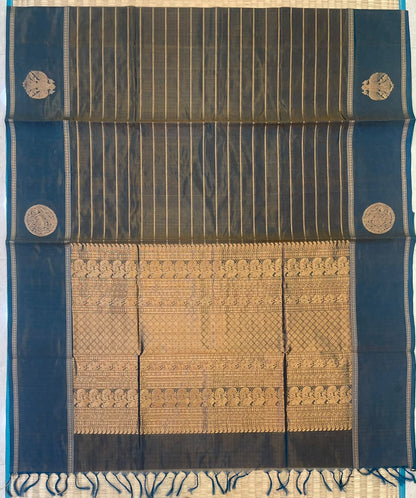 Kanchi Silk Cotton Sarees | luxury silk cotton | veldhari X eruthalapakshi zari motif | dual blue