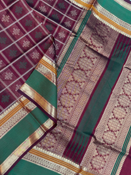 Kanchi Silk Cotton Sarees | luxury silk cotton | kolam x aaraku X  green| NKV37