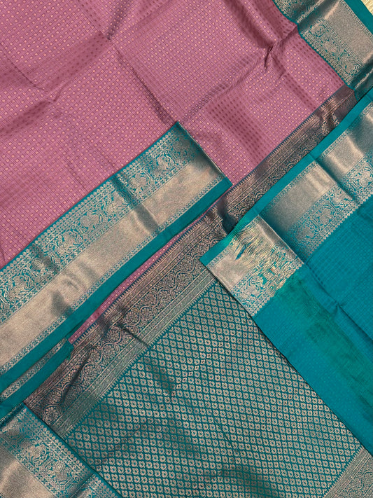 Vegan Silk Sarees Online | pastel pink X teal blue | rich border