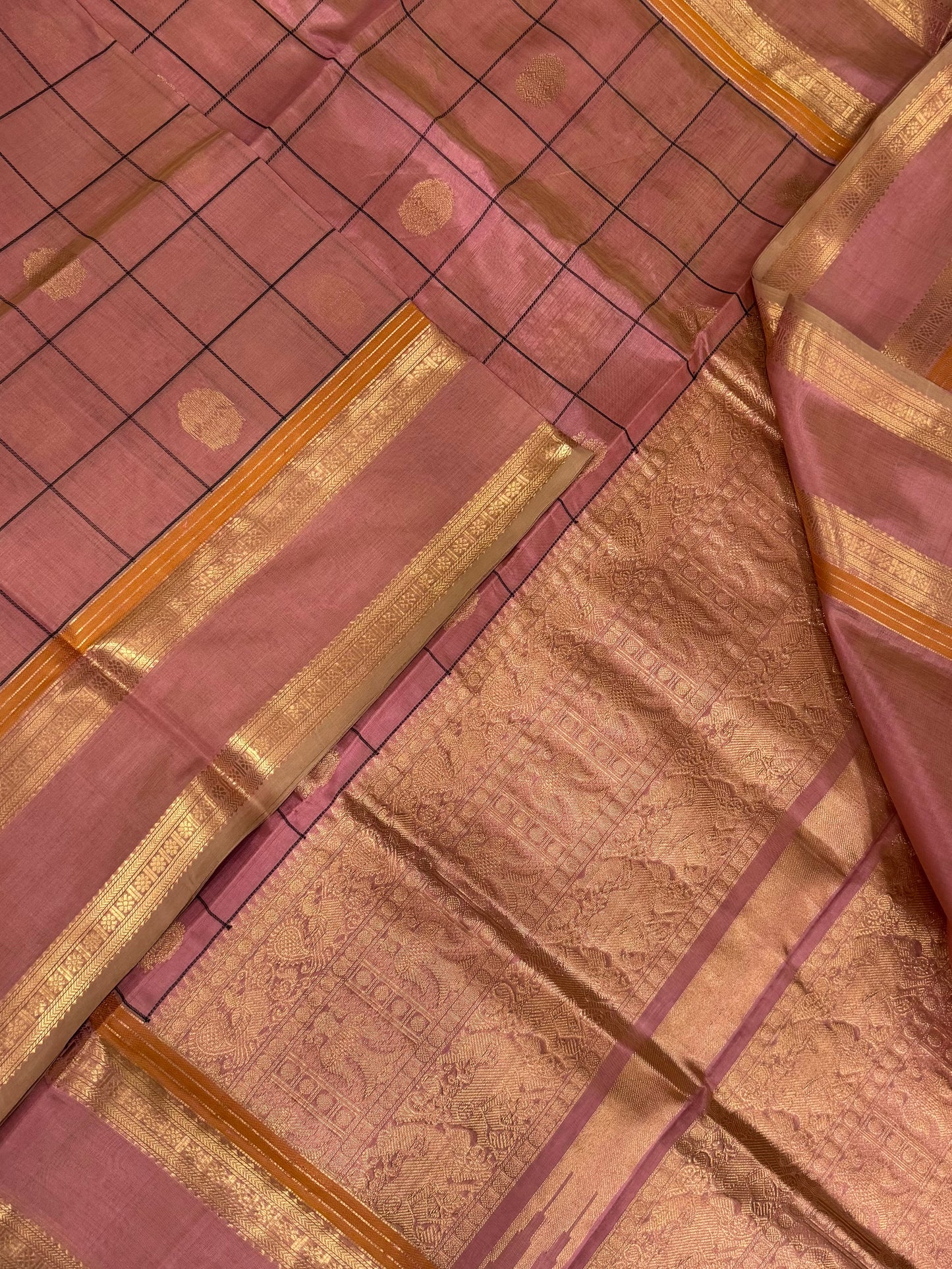 Kanchi Silk Cotton Sarees | erthalapakshi X rettaipet |pastel pink X gold