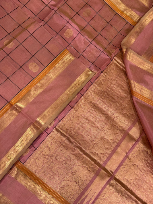Kanchi Silk Cotton Sarees | erthalapakshi X rettaipet |pastel pink X gold