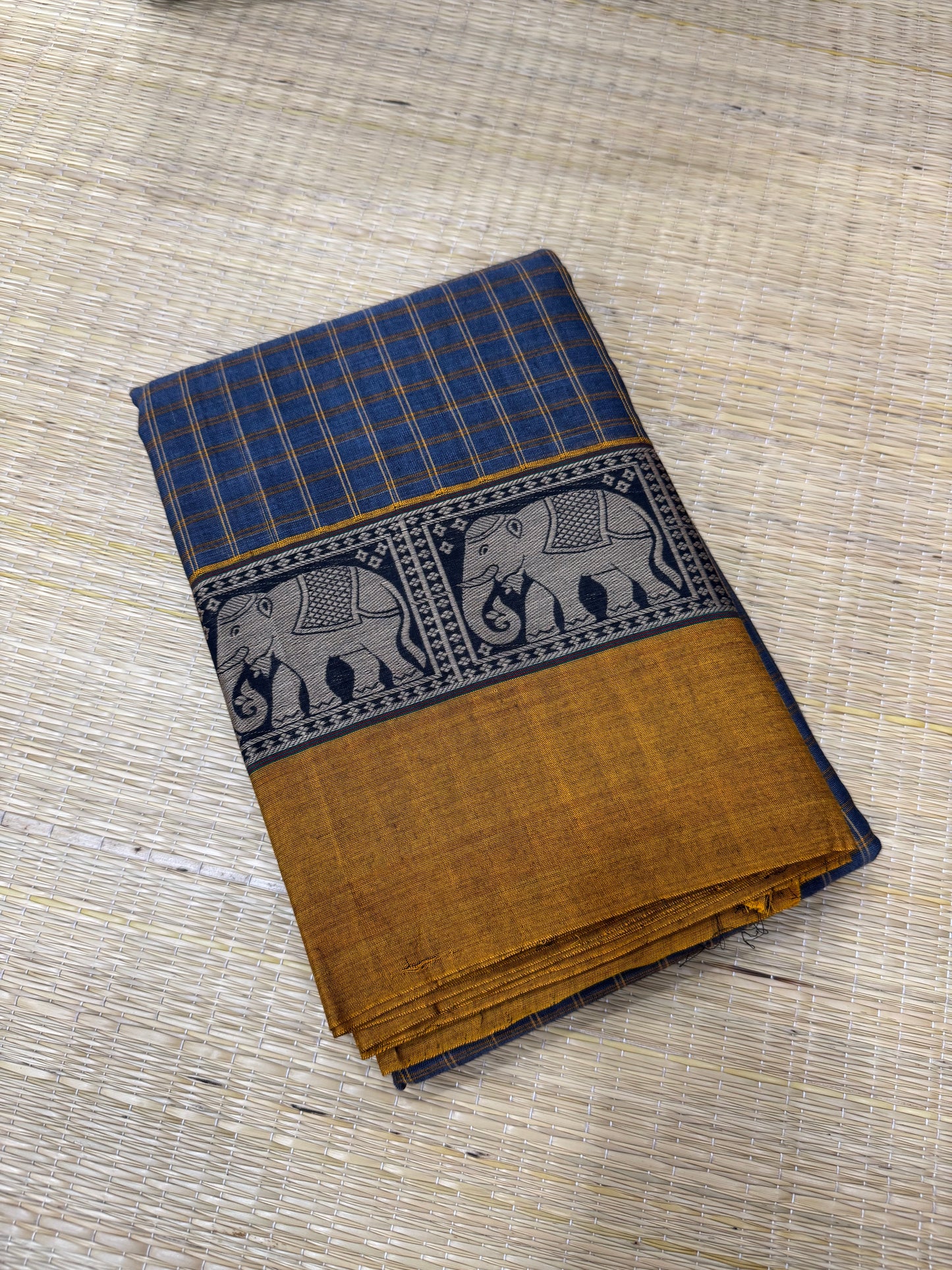 Narayanpet soft cottons | kattam x Yaanai thread border | grey X Manjal
