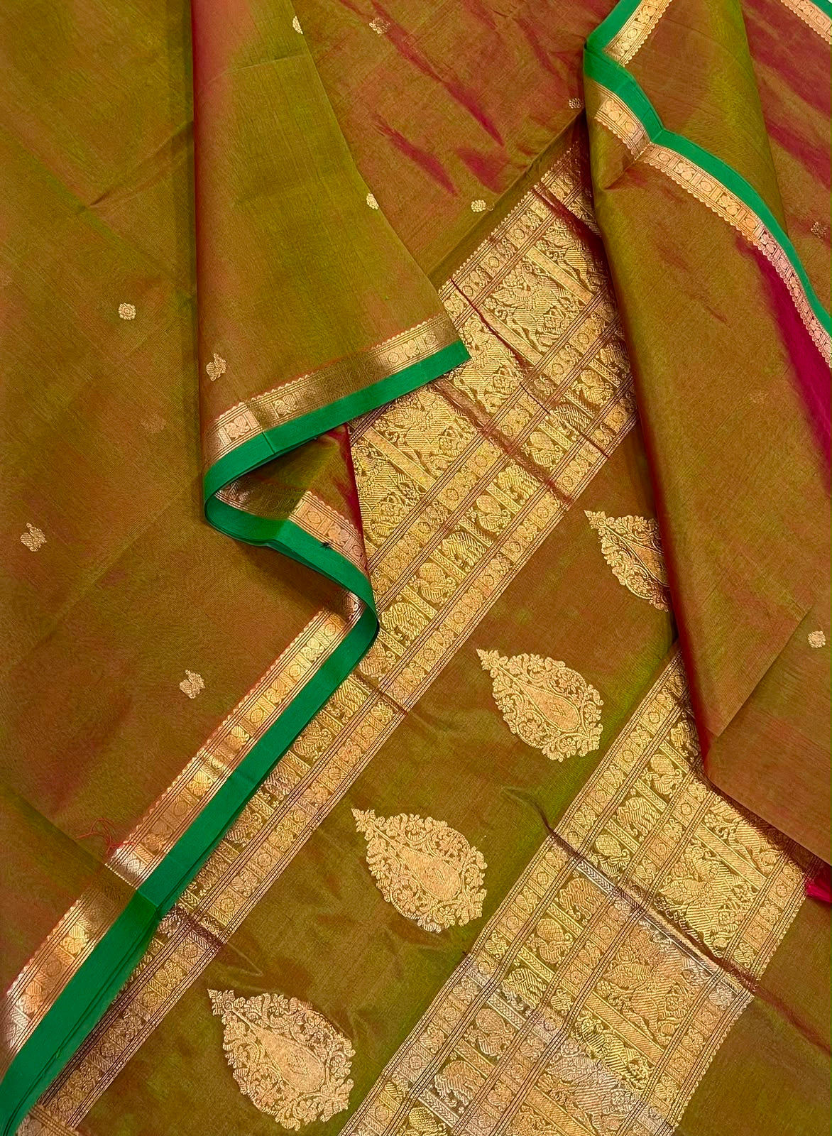 Kanchi Silk Cotton Sarees | luxury silk cotton | tiny border | twotone mehendi green x green