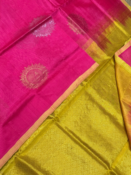 Kanchi Silk Cotton Sarees | silk cotton | royal pink X yellow