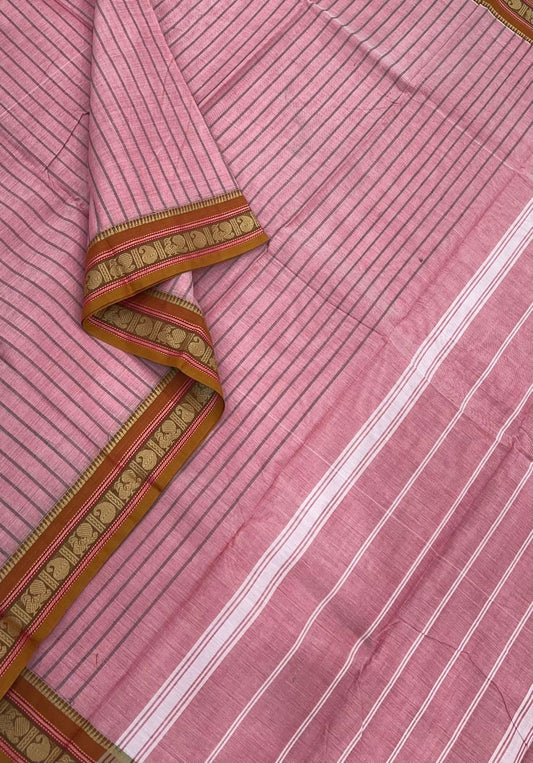 Kanchi soft cotton |thread small border | pastel pink x mustard