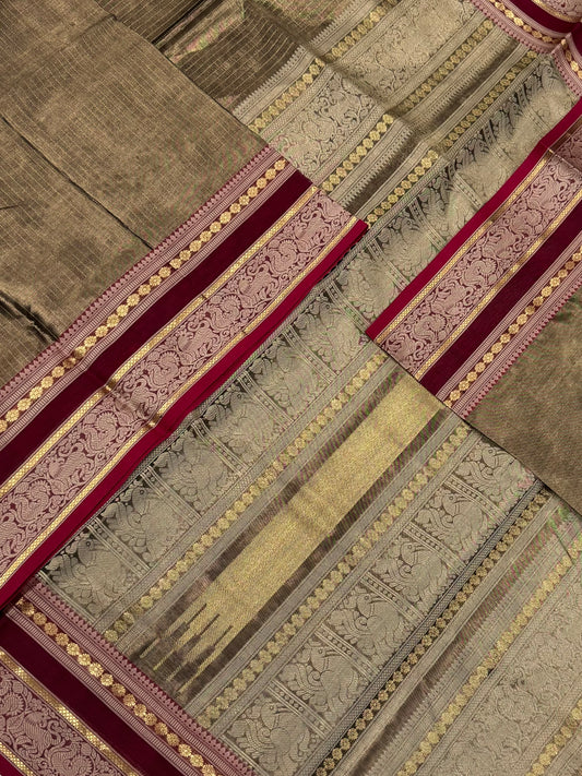 Kanchi Tissue Silk Cotton Sarees | vairaoosi X threads |  red x Gold | NKV100