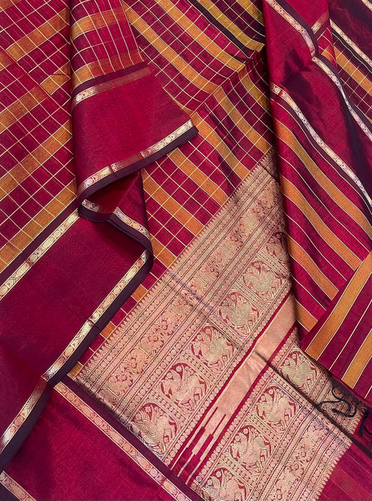 Kanchi Silk Cotton Sarees | luxury silk cotton | rettaipet border | marron X Manjal kattam X Zari