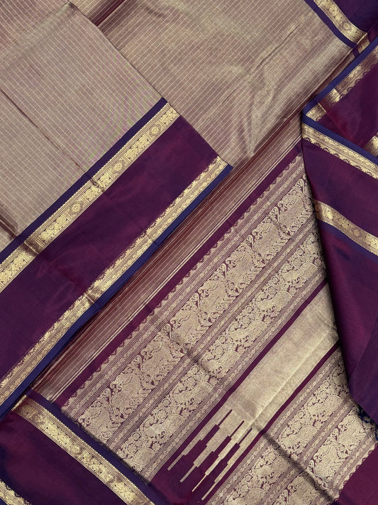 Kanchi Tissue Silk Cotton Sarees | gold X burgundy | NKV100