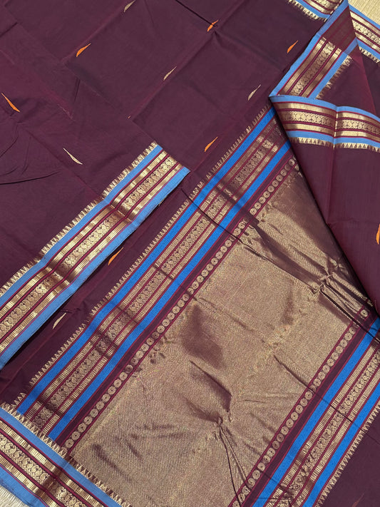 Pure Handloom Kanchi rich Cotton | Zari woven border  |aaraku X blue | intricate rich Zari woven Pallu & borders