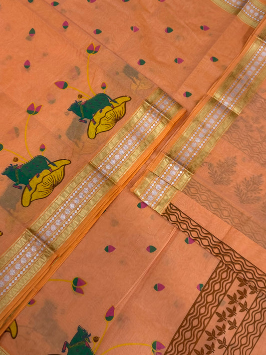 Kadhi soft Cotton | orange | nizam thread border X pichwai cow