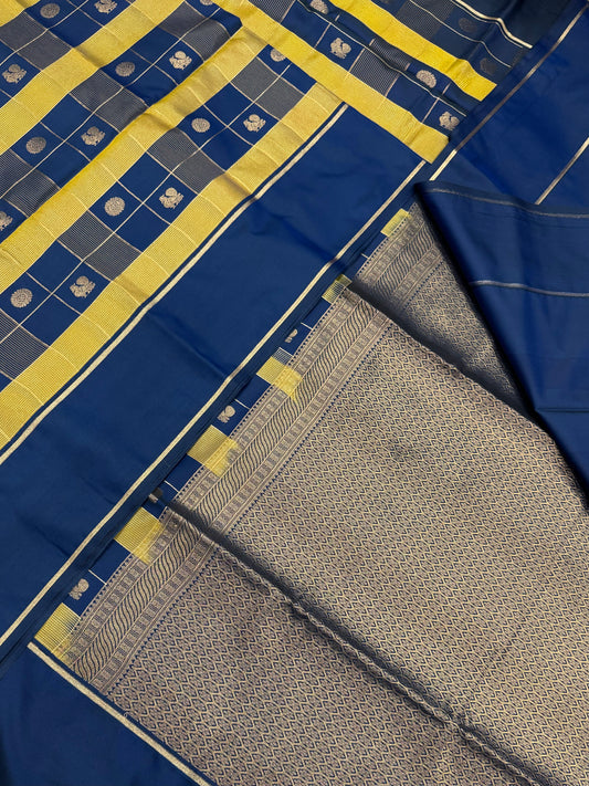 Vegan Silk Sarees Online | kattam X mayil X chakram | blue X yellow