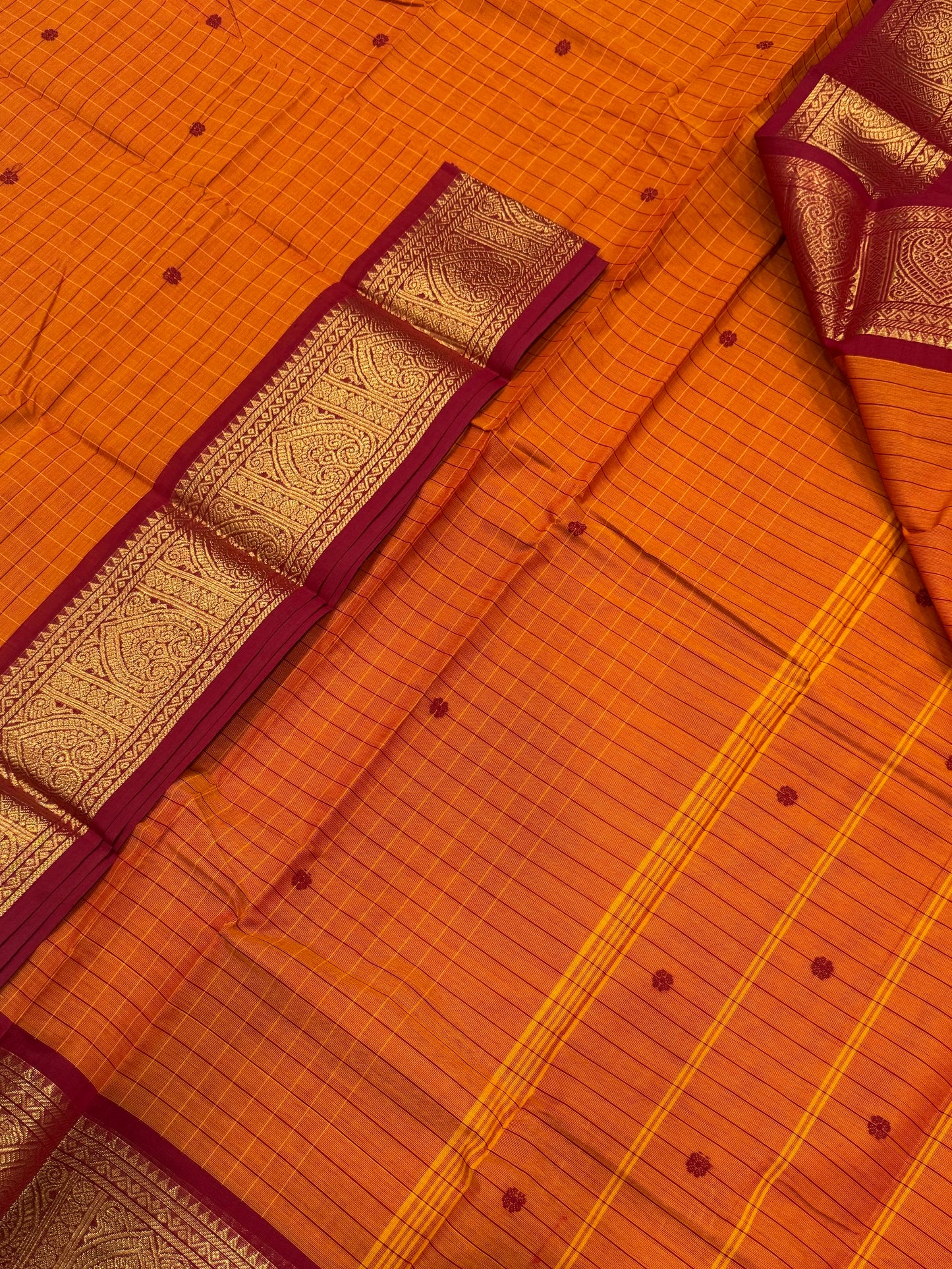 Kanchi soft cotton | orange X marron |rich Zari border X kattam