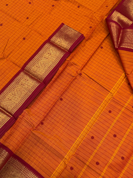 Kanchi soft cotton | orange X marron |rich Zari border X kattam
