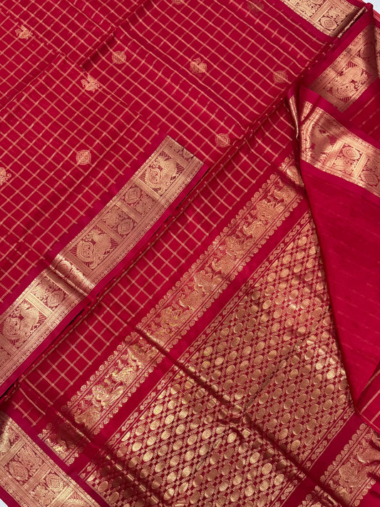Kanchi Silk Cotton Sarees | luxury silk cotton | kattam X Mayil chakram | red NKV37