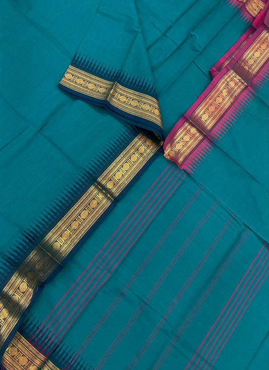 Kanchi soft cotton | Zari tiny border | blue x ganga Jamuna