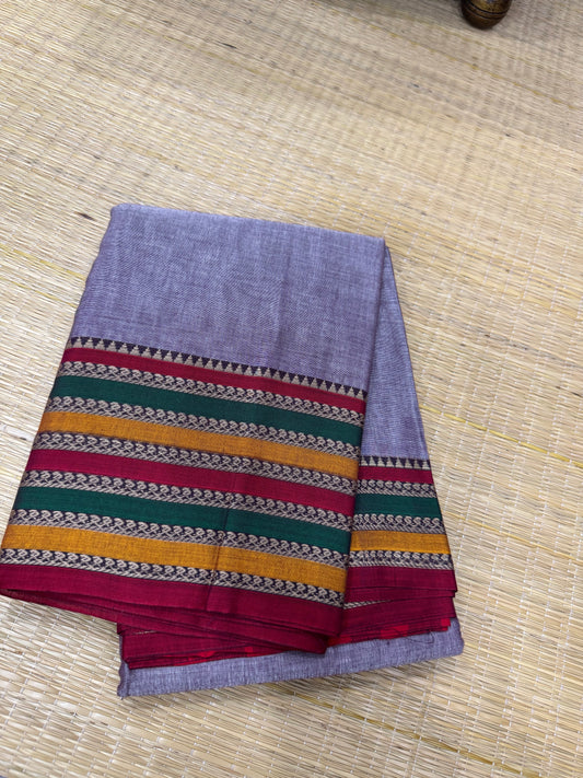 Narayanpet soft cottons |triple color border | grey X multi