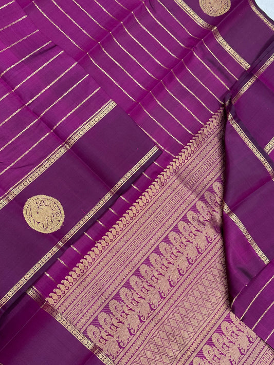 Pure Kanjivarams | veldhari X eruthalapakshi zari butta | burgandy |Handwoven luxury x 4 ply master weave | NKV45