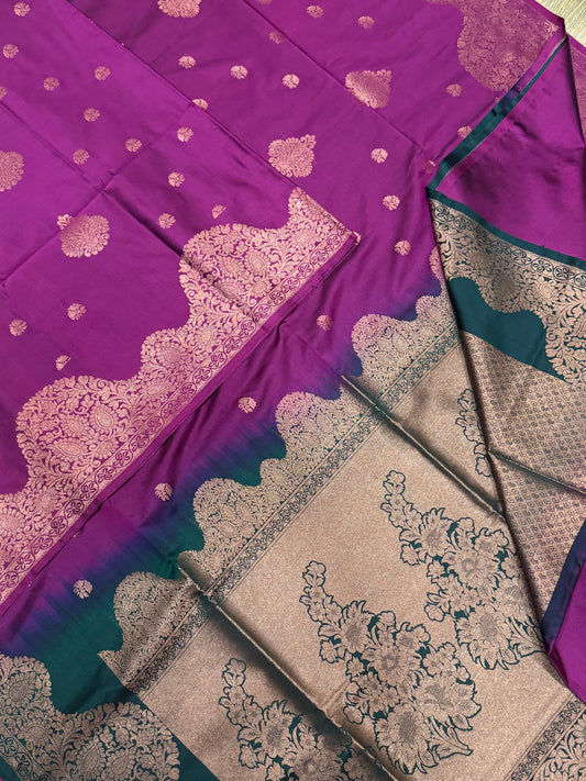 Vegan Silk Sarees Online | Rani pink x green