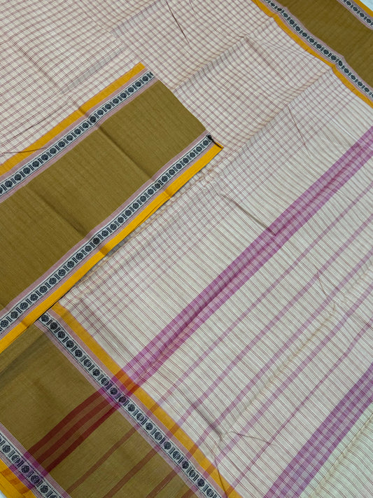Kanchi soft cotton | cream X mustard | thread border