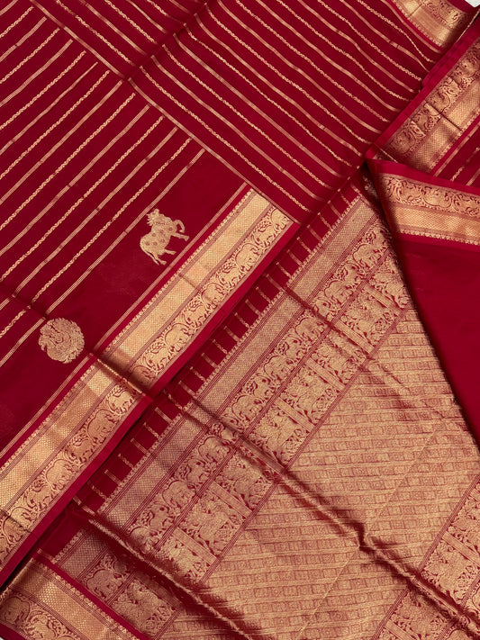 Kanchi Silk Cotton Sarees | luxury silk cotton | veldhari X Mayil x pichwai cow| red NKV37