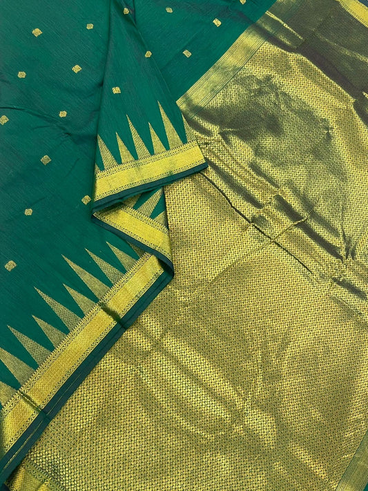 Semi Silk soft Cotton Sarees | temple X Zari border | green X gold | NKV11