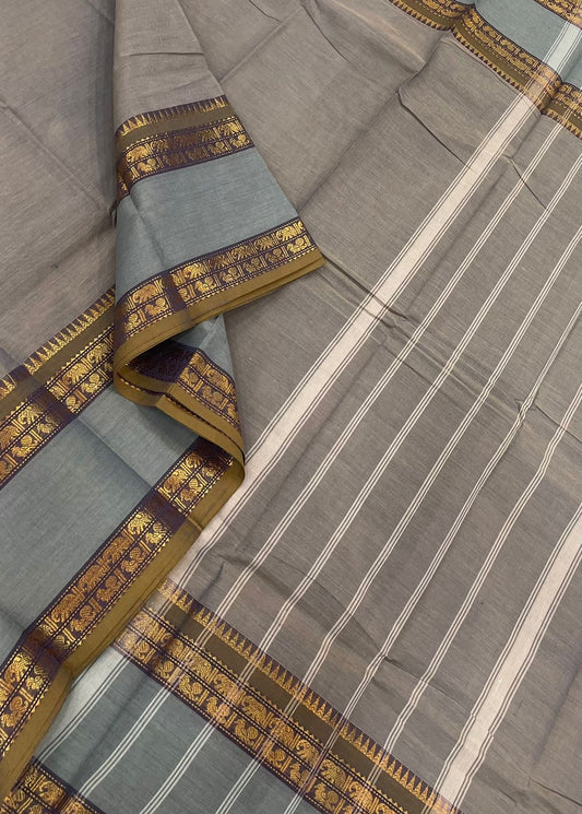 Kanchi soft cotton | grey | rettaipet zari border