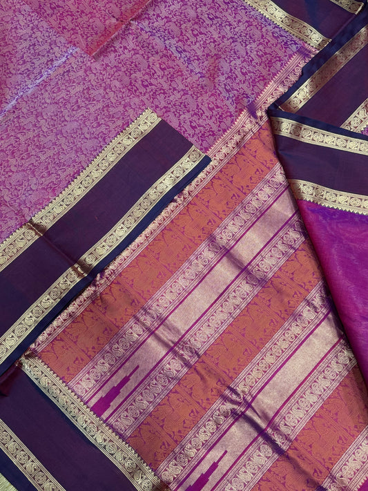 Kanchi Silk Cotton Sarees | vanasingaram X rettaipet border | burgundy x aaraku
