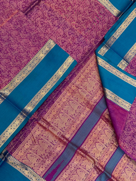 Kanchi Silk Cotton Sarees | vanasingaram | pink X blue