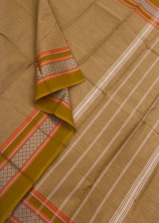 Kanchi soft cotton | mustard x orange |  thread border