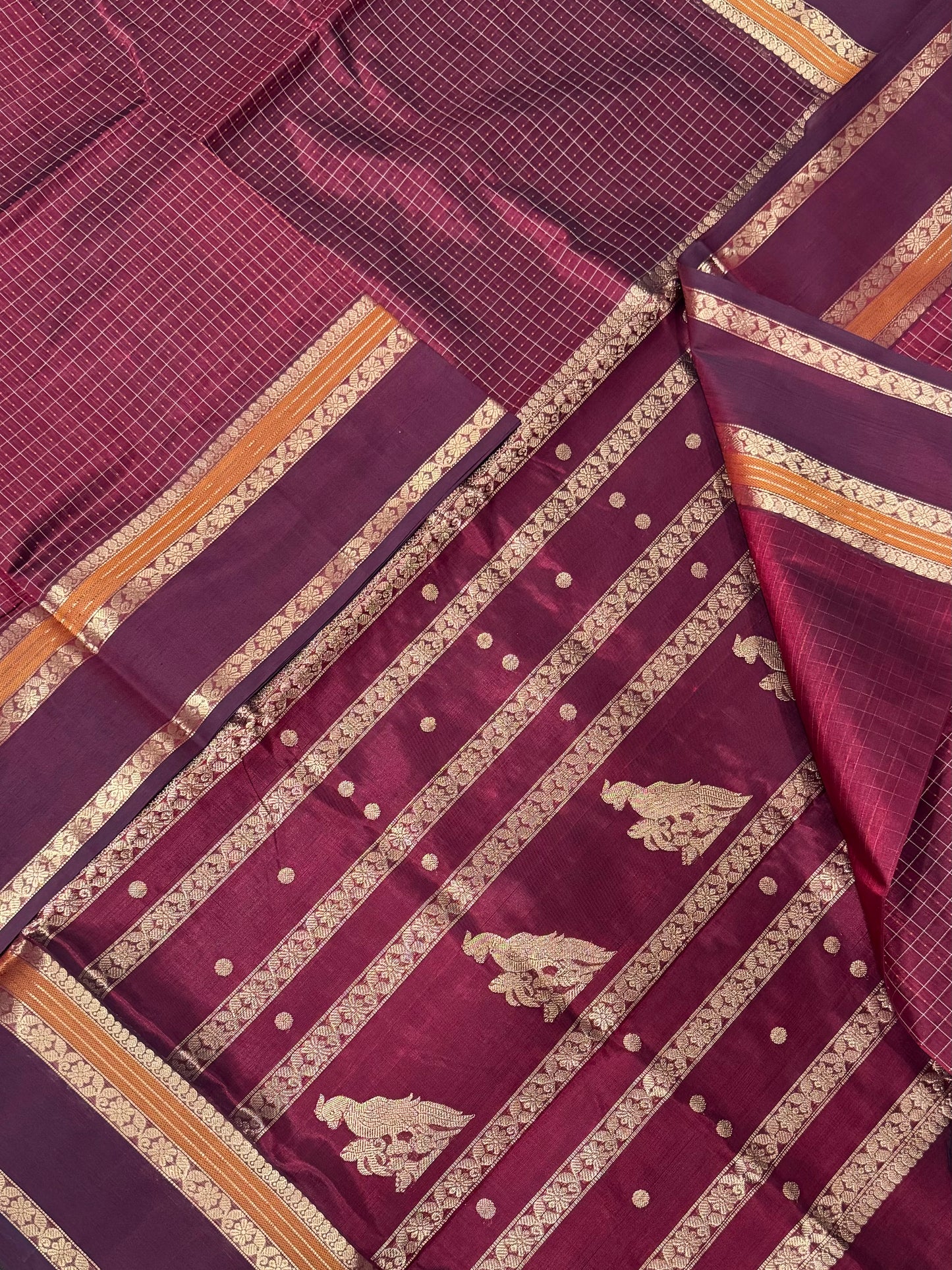 Kanchi Silk Cotton Sarees | killi pallu X 1000 BUTTA |marron X gold