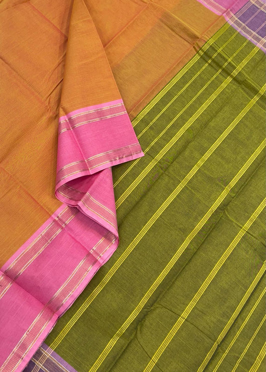 Pure 100 count soft cotton | orange x pink | rettaipet zari border | NKV99