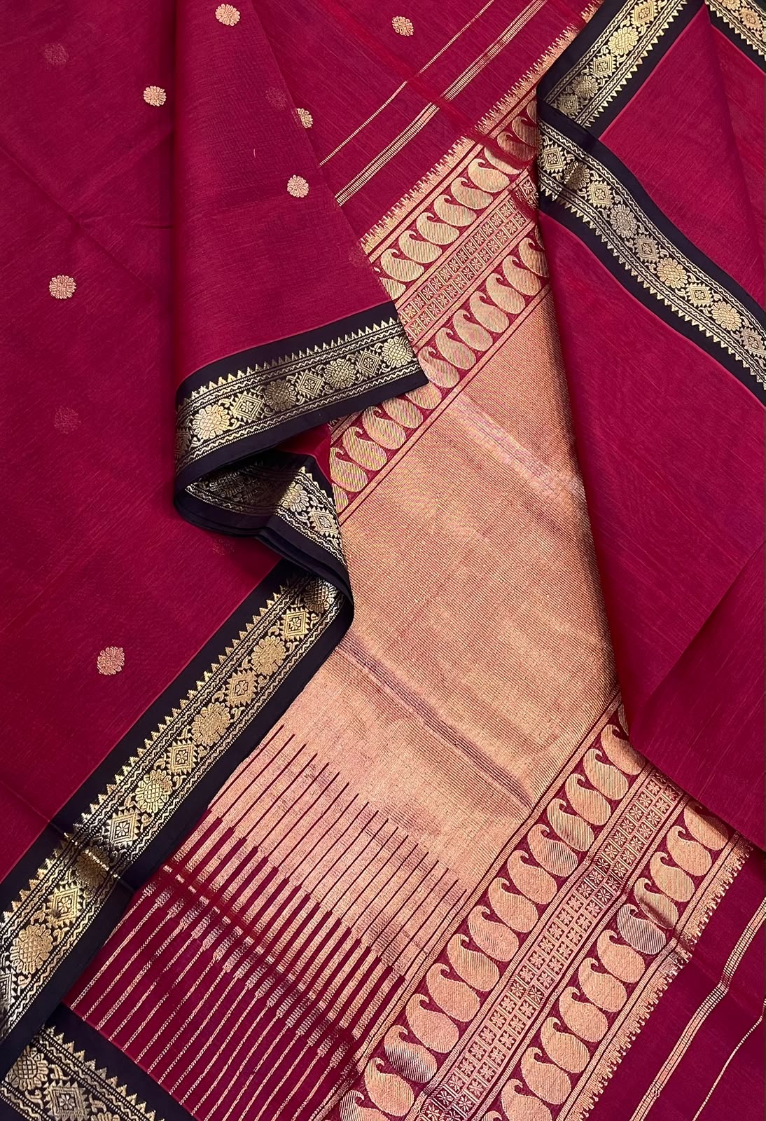 Kanchi Silk Cotton Sarees | luxury silk cotton | tiny border  X rich pallu   | marrom x black