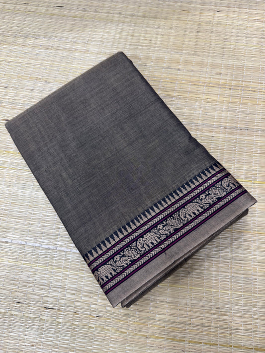 Narayanpet soft cottons | tiny thread border | grey X beige