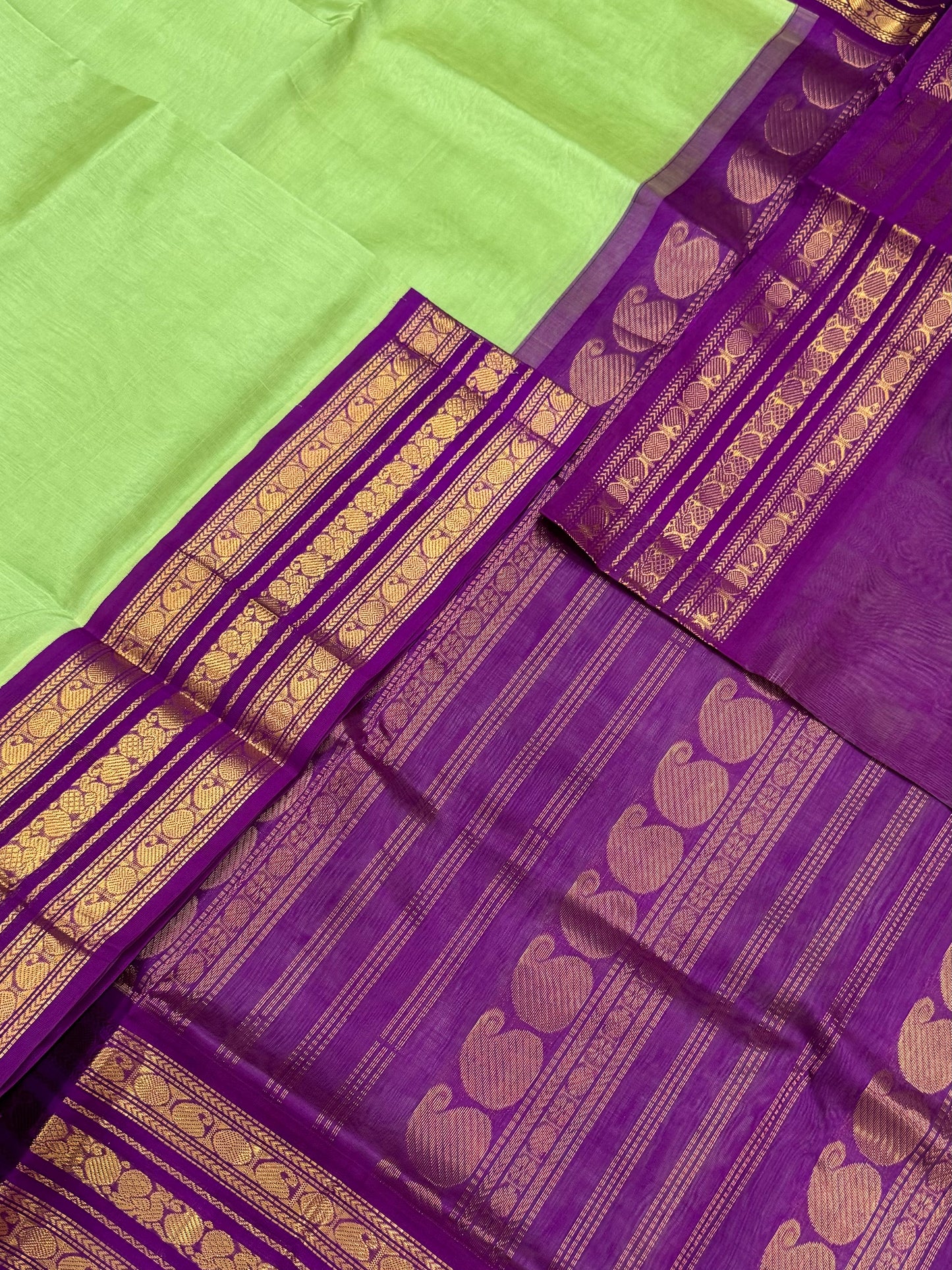 Kanchi Silk Cotton Sarees | classic Korvai silk cotton | podi kattam | pista green X vadamalli